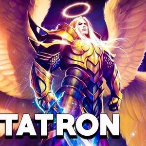 May include: Digital artwork of a celestial figure with large, feathered wings and a golden halo. The figure is clad in ornate armor with glowing accents. The word "METATRON" is displayed in bold, white letters at the bottom.