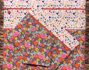 Pop of Love Project Bag>Quilted>Heart Zipper Pull>Full Fabric>Winter>Cross Stitch>Valentines >Colorful>Flowers> Garden >Abstract