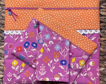 Cosmic Clementine Project Bag (Ruby Star Society)>Quilted> Turquoise Zipper Pull >Full Fabric >Cross Stitch>Winter>Vintage>Designer > Retro