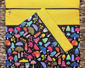 Magic Mushroom Project Bag>Quilted>Mushroom Zipper Pull>Full Fabric or Vinyl>Spring>Cross Stitch>Colorful>Fall>Summer