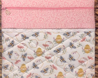 Graceful Bees Project Bag>Quilted>Bumble Bee Zipper Pull>Full Fabric>Spring>Cross Stitch>Flower >Flower>Easter>Garden >Hive>Summer>Honeycomb