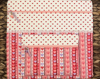 Mini Hearts Project Bag>Quilted>Conversation Heart Zipper Pull>SucculentValentines Day>Love>Cross Stitch >Full Fabric Lined