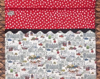 London Calling Project Bag>Quilted> London Bus Zipper Pull>Full Fabric >Cross Stitch>Patchwork>Spring>Summer>England>Bird>Liberty Fabrics