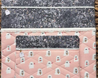 Ghostly Fall Project Bag>Quilted>Ghost Zipper Pull>Full Fabric or Vinyl>Autumn>Cross Stitch>Latte>Apple Cider>Fall>Halloween