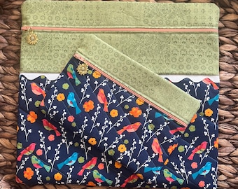 Birds & Blooms Project Bag>PLUS FREE GIFT>Quilted>Flower Zipper Pull>Full Fabric or Vinyl>Spring>Cross Stitch >Boho>Colorful>Thread Bed