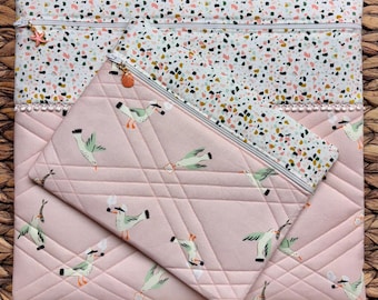 Seagull Treasures Project Bag>Quilted>Shell Zipper Pull>Full Fabric>Spring>Cross Stitch>Patchwork>Ocean>Sea>Beach>Summer