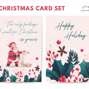 Pacchetto di 2 biglietti di Natale, Cartoline di Natale digitali, Download immediato, Biglietto di Natale felice, Stampabile di Natale, Biglietti di Natale