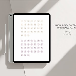 Digital Date Dot Stickers for Notability Planner, Functional Goodnotes Stickers in Neutral Tones, Digital Dot Number Stickers, Precropped