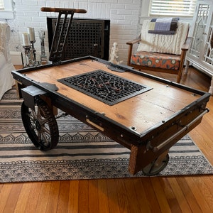 Industrial factory cart coffee table dolly new made w/ architectural salvage local PICK-UP ONLY