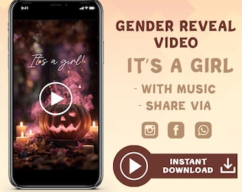 It's a Girl Gender Reveal Video: Pumpkin Social Media Announcement (Digital Download MP4 File 1080x1920px )
