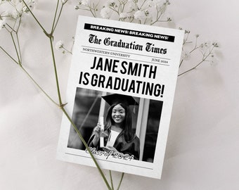 Newspaper graduation party invitation template, Graduation invite printable, Editable Instant Download