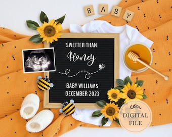 Bee pregnancy announcement digital, Social media announcement, Little honey baby announcement, Editable  template