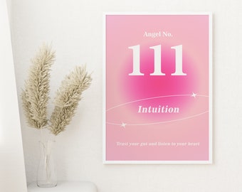 Aura angel number 111 poster Instant Printable Download, Pink gradient printable wall art, Spiritual Poster, Digital download