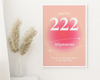 Aura angel number 222 poster Instant Printable Download, Pink gradient printable wall art, Spiritual Poster, Digital download