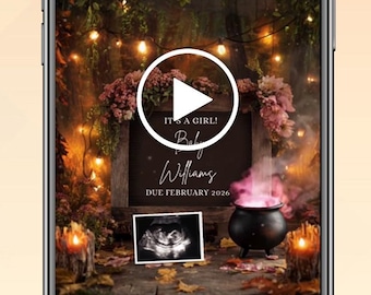 Magical pregnancy announcement VIDEO, Girl baby reveal, Editable Canva template