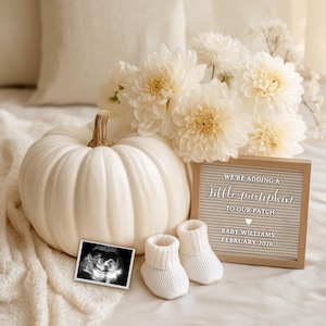 Little pumpkin digital pregnancy announcement for social media, Fall baby announcement simple, Editable template