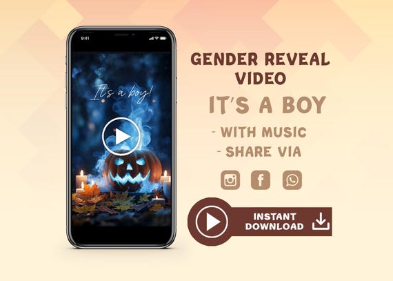 It's a Boy Gender Reveal Video: Pumpkin Social Media Announcement (Digital Download MP4 File 1080x1920px )
