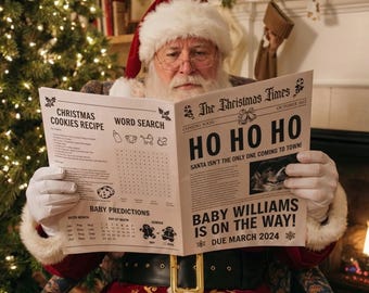Christmas Newspaper Pregnancy Announcement Template (Digital Download)