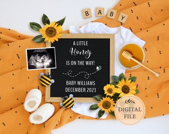 Anúncio de gravidez "Little Honey" digital para redes sociais, anúncio de bebê abelhinha, modelo editável
