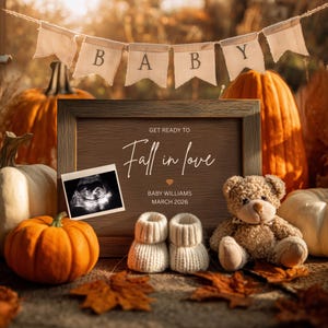 Fall pregnancy announcement digital for social media, Thanksgiving baby announcement, Boho baby reveal, Gender neutral Canva template
