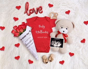 Digital Valentine's pregnancy announcement for social media, Digital baby announcement Valentine's day, Editable template