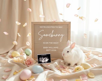 Anúncio digital de gravidez na Páscoa, anúncio do bebê Somebunny