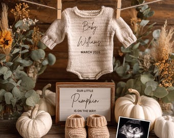 Little pumpkin pregnancy announcement, Editable Canva template for social media