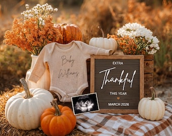 Thanksgiving Pregnancy Announcement: Fall Baby Reveal, Editable Canva Template (Digital Download)