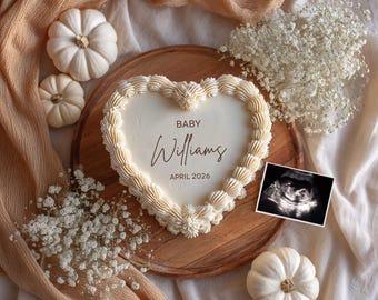 Boho baby announcement with cake, Digital file for social media, Pregnancy announcement Canva template