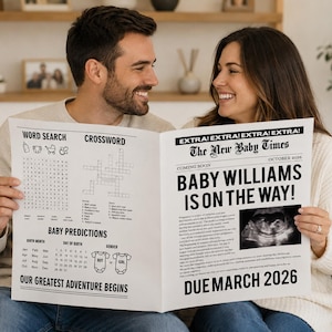 Sjabloon voor zwangerschapsaankondiging in de krant: Bewerkbaar babynieuws (digitale download) afbeelding 1