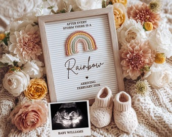 Rainbow Baby Announcement: Boho Canva Template (Digital Download)