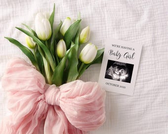 Spring Baby Girl Pregnancy Announcement: Social Media Reveal (Editable Template)