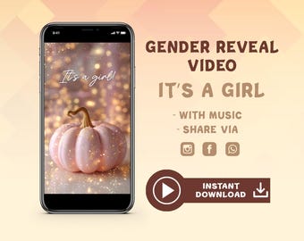 Pumpkin Gender Reveal Video: It's a Girl Announcement (Digital Download MP4 File)
