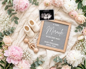 Modelo digital de anúncio de gravidez para redes sociais, anúncio de bebê com estampa floral.