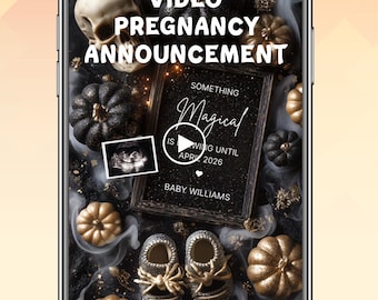 Halloween pregnancy announcement VIDEO, Editable Canva template