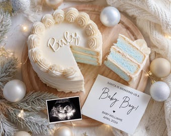 Christmas Baby Boy Announcement: Cake Theme, Editable Template (Digital Download)