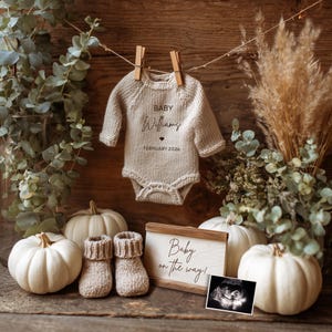 Fall pregnancy announcement, Editable Canva template for social media