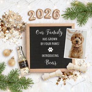 New puppy digital announcement for social media, New year pet announcement, New family member announcement, Editable template