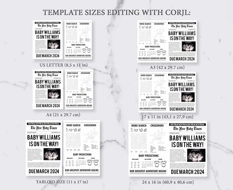 Newspaper pregnancy announcement template, New Baby News, Baby shower games editable Newspaper template image 4