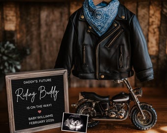 Modelo digital do Canva para anúncio de gravidez de motociclista nas redes sociais