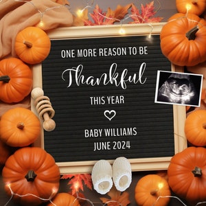 Thanksgiving pregnancy announcement digital for social media, Editable fall baby announcement template, Autumn pregnancy announce, June 2024