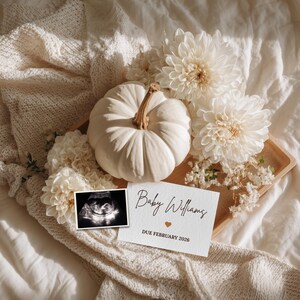 Fall Pregnancy Announcement: Pumpkin & Flowers, Editable Social Media Template (Canva, Digital Download)