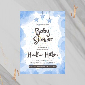 Printable Blue Watercolor Baby Shower Invitation & Animated GIF Of Invitation (High Resolution)