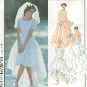 Style 2068 Misses&#39; Bridal Dresses Size 8 10 12 14 16 18 Wedding Dress Dropped Waist Lace Bodice Open Back Vintage 1990s Sewing Pattern UNCUT