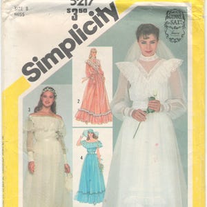 Gunne Sax Simplicity 5217 Dress Size 8 Bust 31.5 Wedding Bridal Maxi Gown Jessica McClintock Bridesmaid Vintage 1980s Sewing Pattern UNCUT
