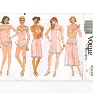Vogue 9765 Women&#39;s Lingerie Plus Size L XL 16 18 20 22 Bust 38 40 42 44 Slip Camisole Teddy Panties Charmeuse Vintage 80s Sewing Pattern FF