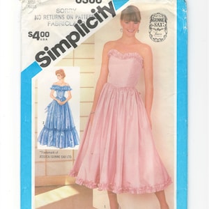 Gunne Sax Simplicity 6386 Misses&#39; Dress Size 10 Bust 32.5 Off Shoulder Strapless Vintage 1980s Sewing Pattern by Jessica McClintock UNCUT FF