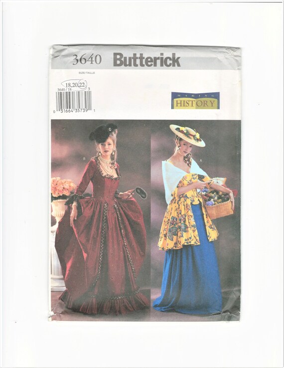 Butterick 3640 Womens 18th Century Costume Plus Size 18 20 22 Bust 40 42 44 Marie Antoinette French Revolution Historic Sewing Pattern UNCUT Etsy