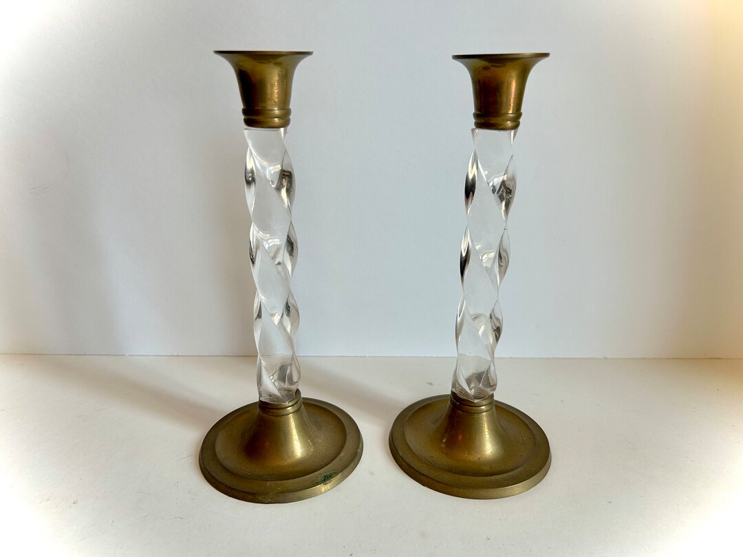 Brass and Lucite Candle Holders Pair Etsy