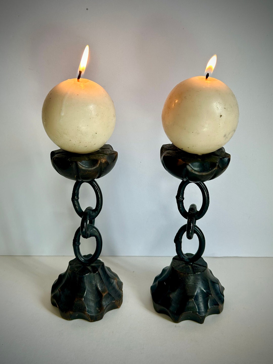 Darkwood and Chain Candle Holders Pair Etsy